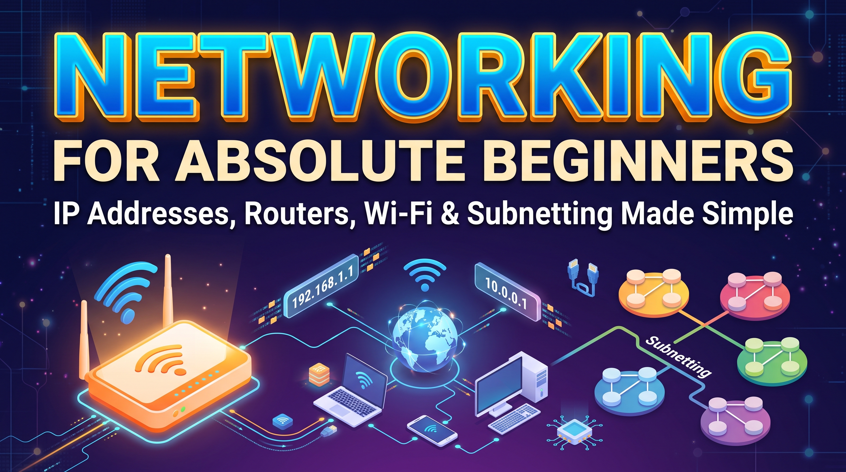 Networking for Absolute Beginners: IP Addresses, Routers, Wi-Fi and Subnetting Made Simple - course cover