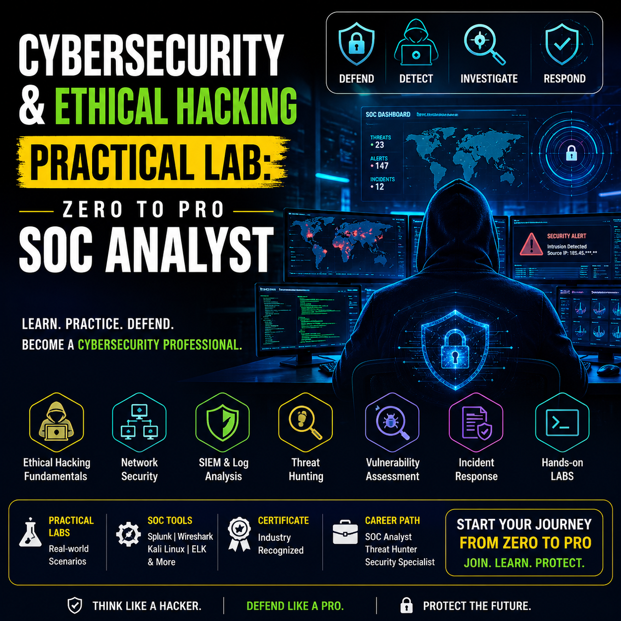 Cybersecurity & Ethical Hacking Practical Lab: Zero to Pro SOC Analyst - course cover